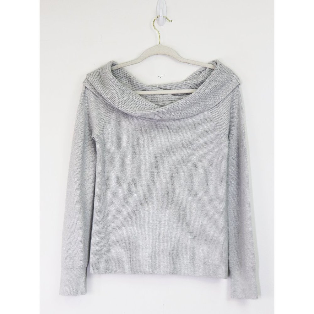 Leith Light Gray Cowl Neck Ribbed Sweater
